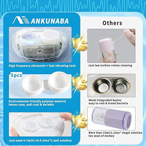 Miniatura 3 de Limpiador de lentes de contacto, máquina de limpieza ultrasónica portátil de lentes de contacto con cargador USB, pantalla de temporizador LED y kit