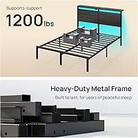 Vista 3 de Rolanstar Full Bed Frame with Headboard, Bed Frame Full with LED Lights, Camas Full Size Bed with Charging Station, Solid Metal Slats, Noise Free