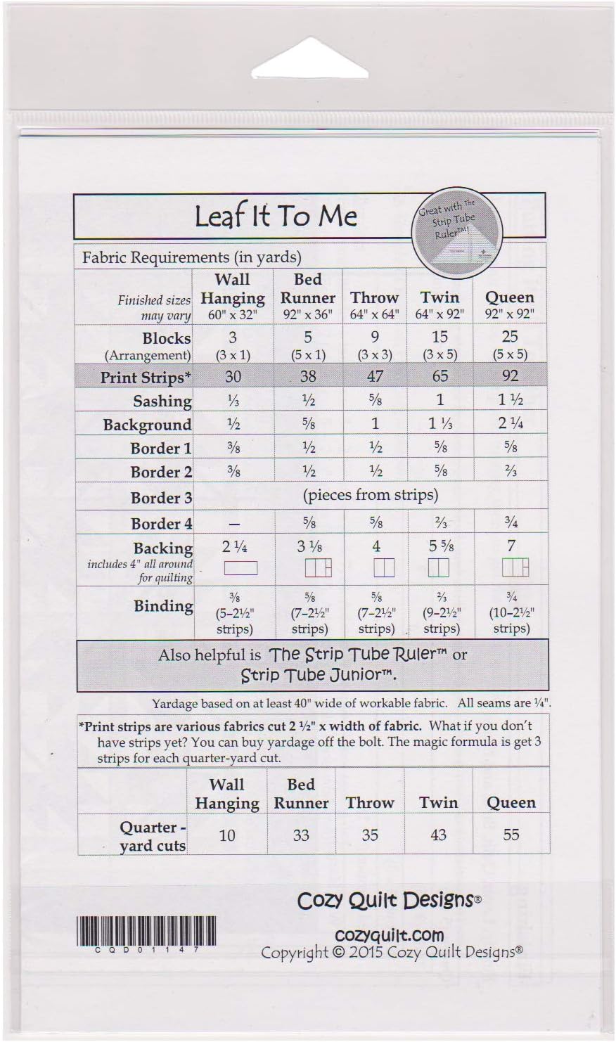 Cozy Quilt Designs 'Strip Club' Pattern - Leaf It to Me (Includes Instructions for Five Project Sizes)