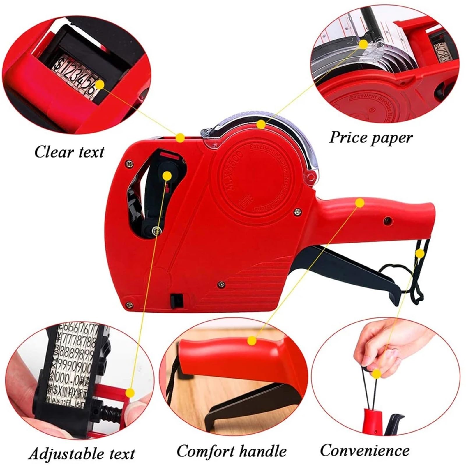 MX-5500 - Pistola per etichette a 8 cifre, con 4000 etichette adesive e 1 pistola per codifica a inchiostro, per negozi al dettaglio (rosso)