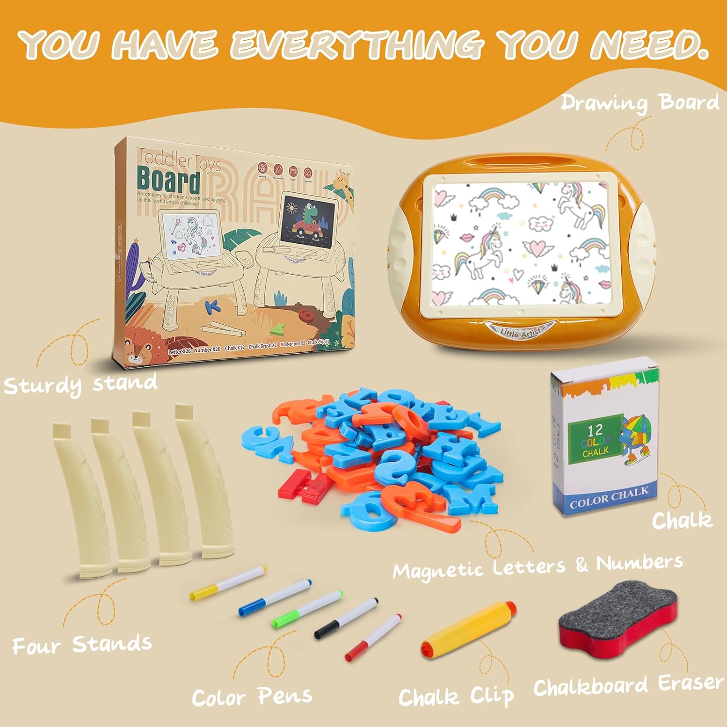 Gift for 1-2 Years Old Toddlers, Toddler Toys with Magnetic Letters and Numbers, Portable Doodle Board Easel, Learning and Educational Toy for 1-2 Years Old Boys Girls (Creamy Orange) - Image 7