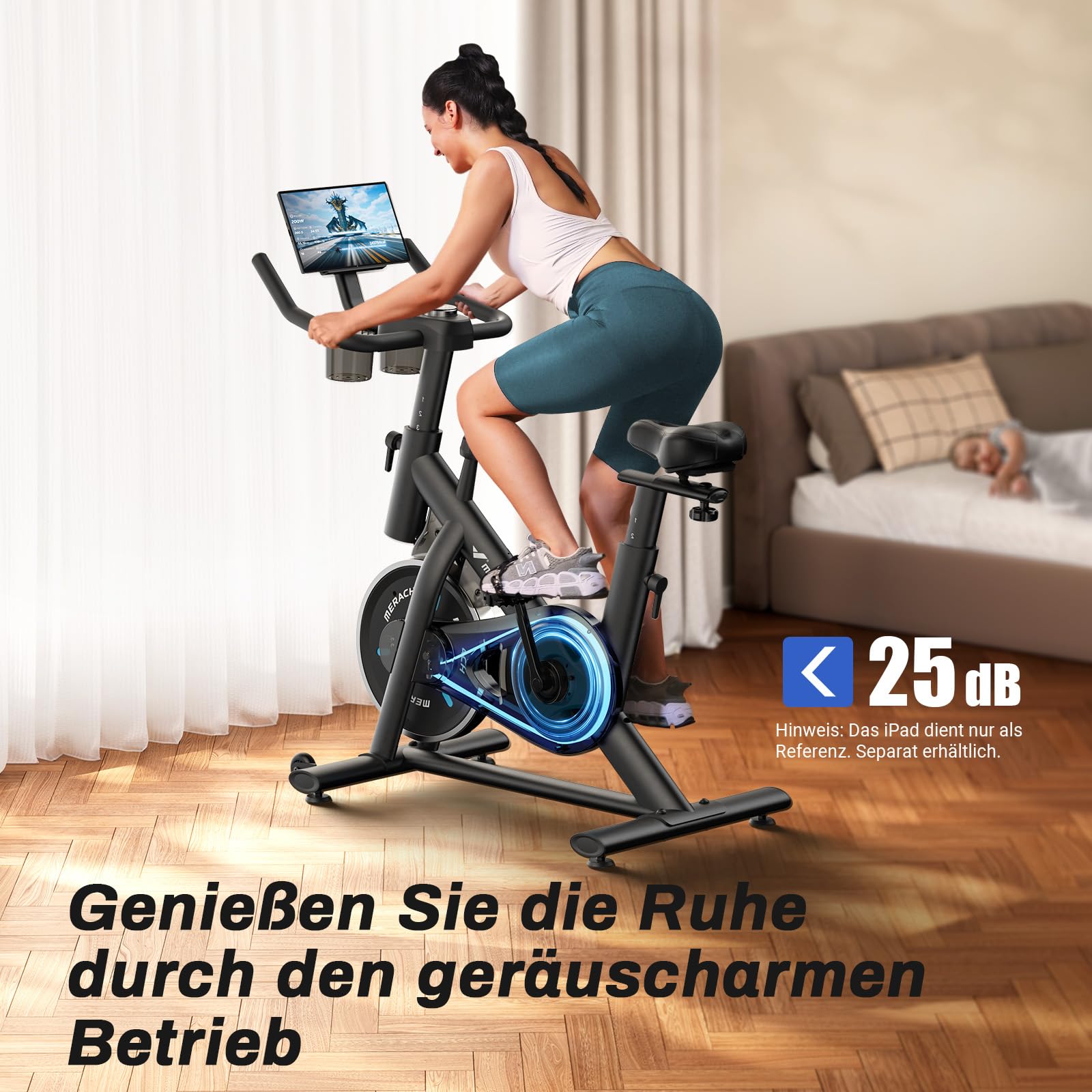 MERACH Heimtrainer Fahrrad mit Verstellbarem Widerstand, Leises Hometrainer Fahrrad mit Verbessertem LED-Monitor, Tablet-Halter, Indoor Cycling Bike für Kardiotraining zu Hause, Eigener App, Bis 136KG