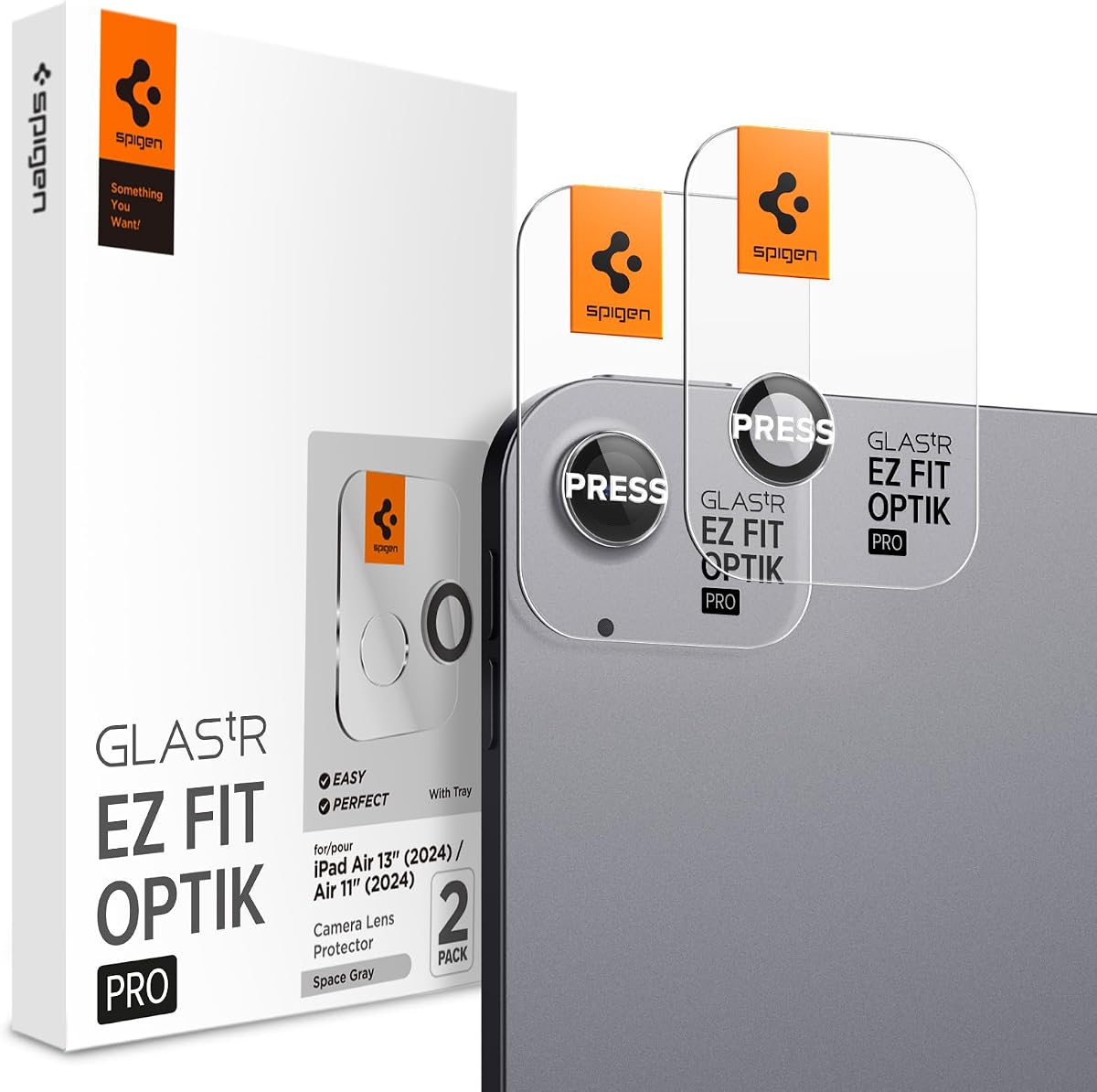 Protector de lente de cámara para iPad Air 13"/11" M2-M4 2024-2026 | GlasTR EZ Fit Optik Pro, vidrio templado 9H+, resistencia a rayones, bandeja de alineación automática, compatible con estuches, gris espacial [paquete de 2]