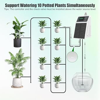 Solar Automatic Drip Irrigation System, DIY Self Watering System with Timer, 10m/33FT Hose, Solar Powered Auto Irrigation Kit for Garden, Potted Plants, Greenhouse, Patio, Indoor & Outdoor Use