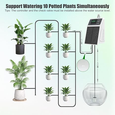 Solar Automatic Drip Irrigation System, DIY Self Watering System with Timer, 10m/33FT Hose, Solar Powered Auto Irrigation Kit for Garden, Potted Plants, Greenhouse, Patio, Indoor & Outdoor Use