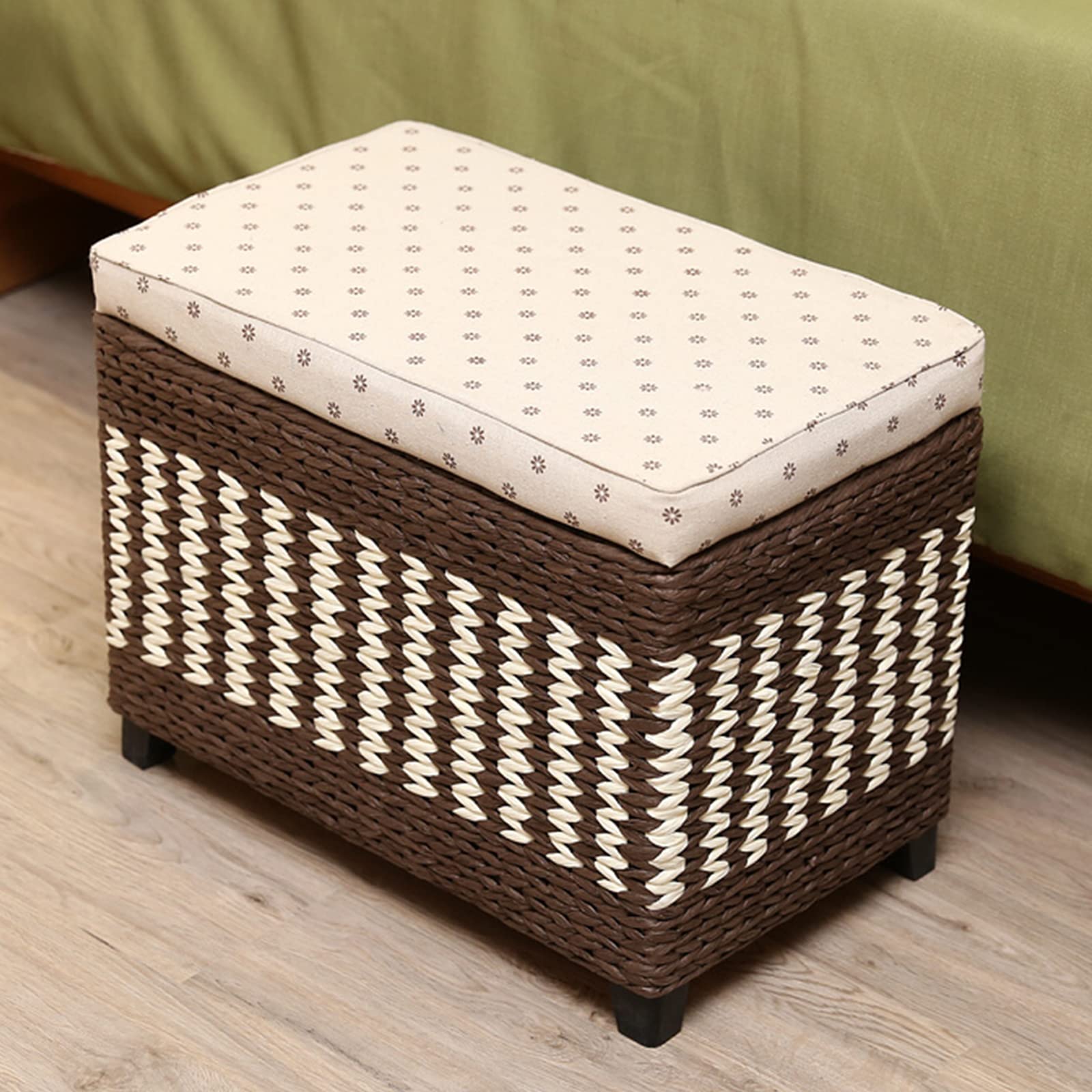 Tabouret en rotin haut de gamme avec coffre et pieds en bois massif