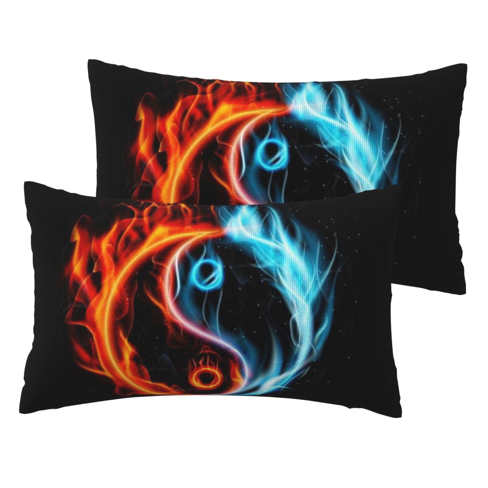 Taies d'oreiller Tai Chi Eau et feu en imitation lin pour lit et canapé, lot de 2