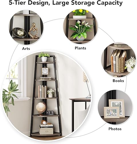 Miniatura 7 de Tribesigns Estante esquinero de 70 pulgadas de alto, estantería industrial de 5 niveles, estantería de esquina industrial, estante de esquina