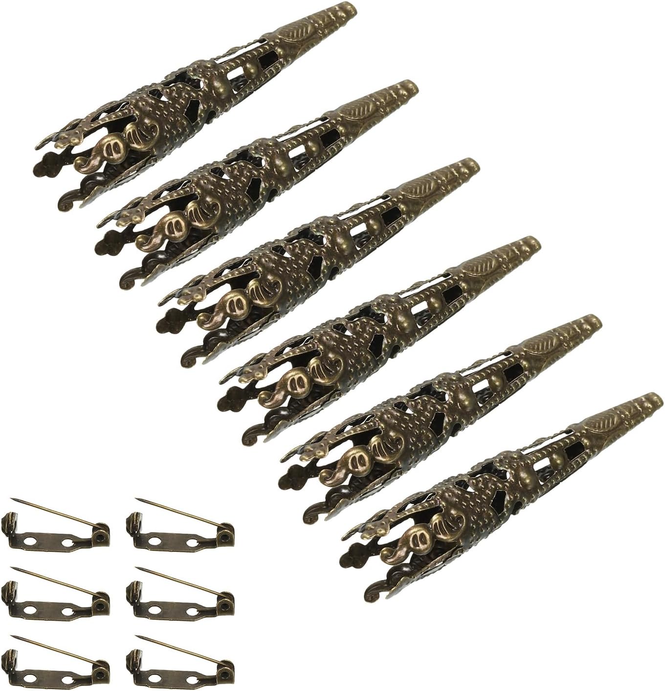 PATIKIL 41mm Corsage Decorative Holder, 6 Pcs Brooch Pin Vase Pocket Boutonnieres Holder with Bar Pins for Wedding Party DIY Crafts, Bronze