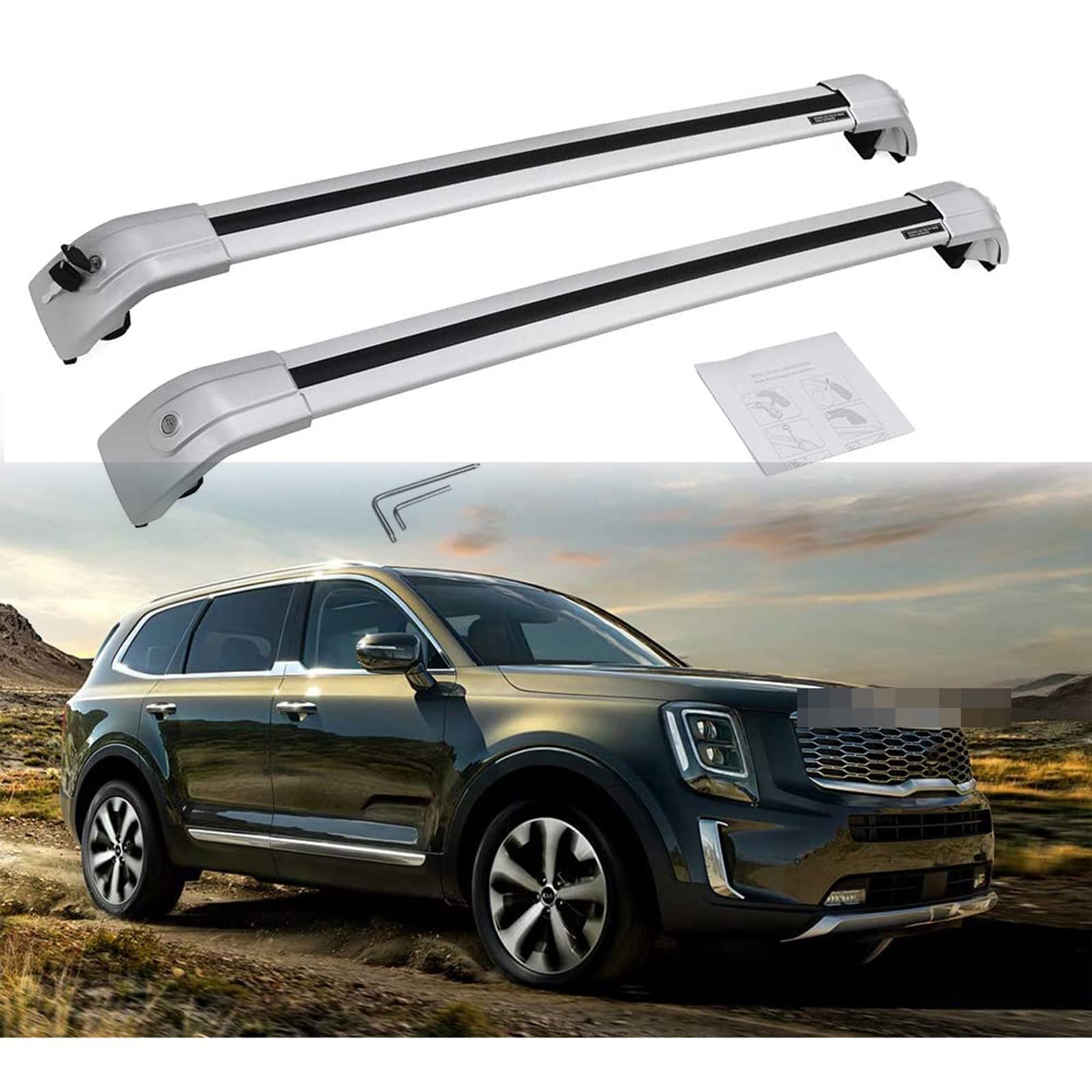 Buy 2pcs Aluminium Roof Racks Cross Bars, for KIA Telluride 2019 2020