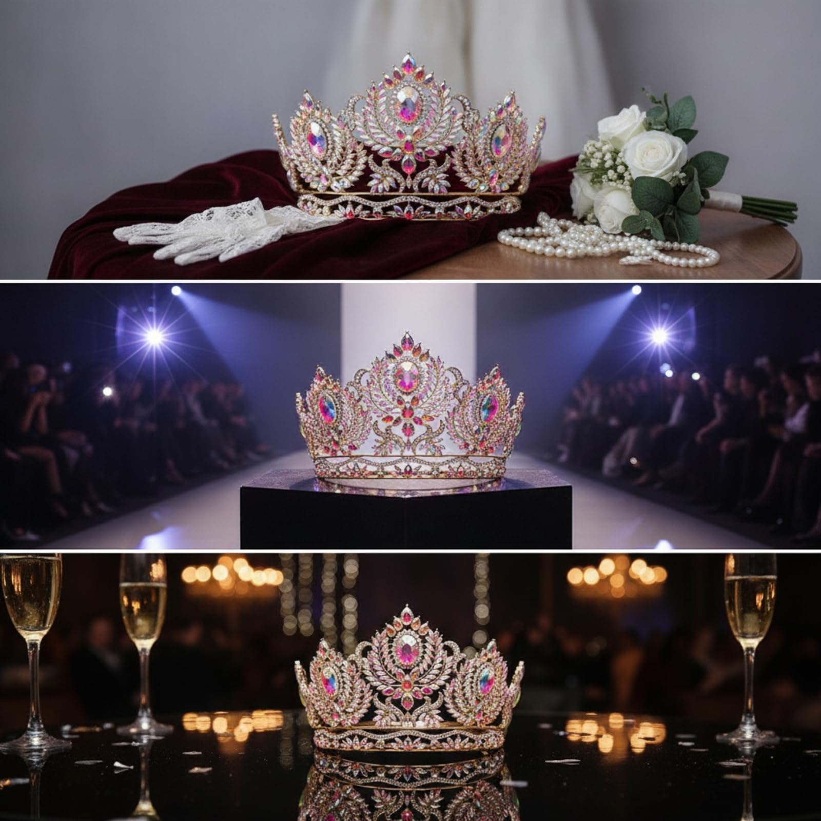 Tiara da Sposa Dorata Tiara Regolabile Corona Barocca per Matrimonio, Servizi Fotografici