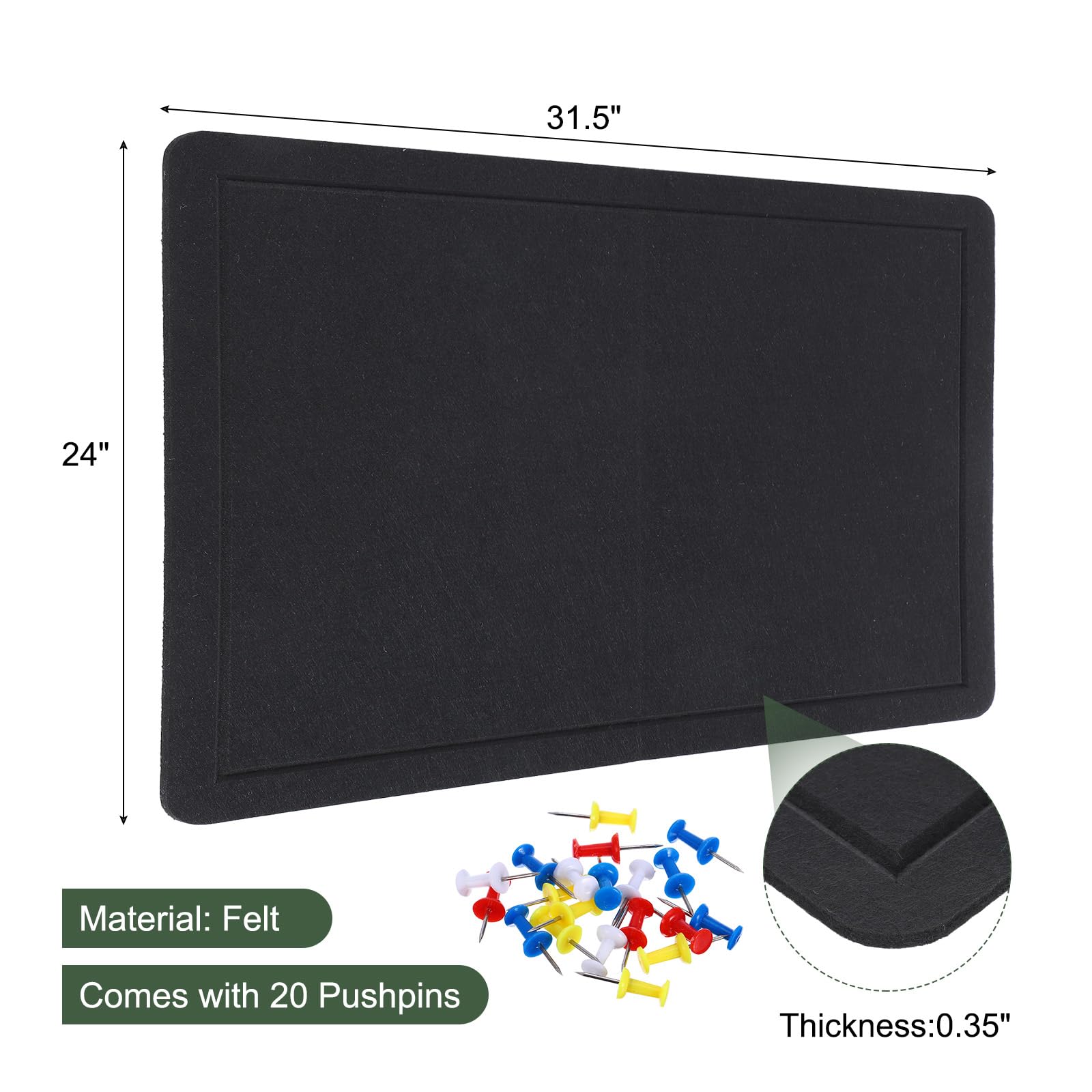 YOKIVE Filz Pinnwand 31.5 x 24 Zoll Faltbare Dekorative Steckbrett Selbstklebende Filz Kork Pinnwand Mit 20 Reißzwecken Ideal Für Wand Fotoanzeige Notizen Anbringen Planung Schwarz