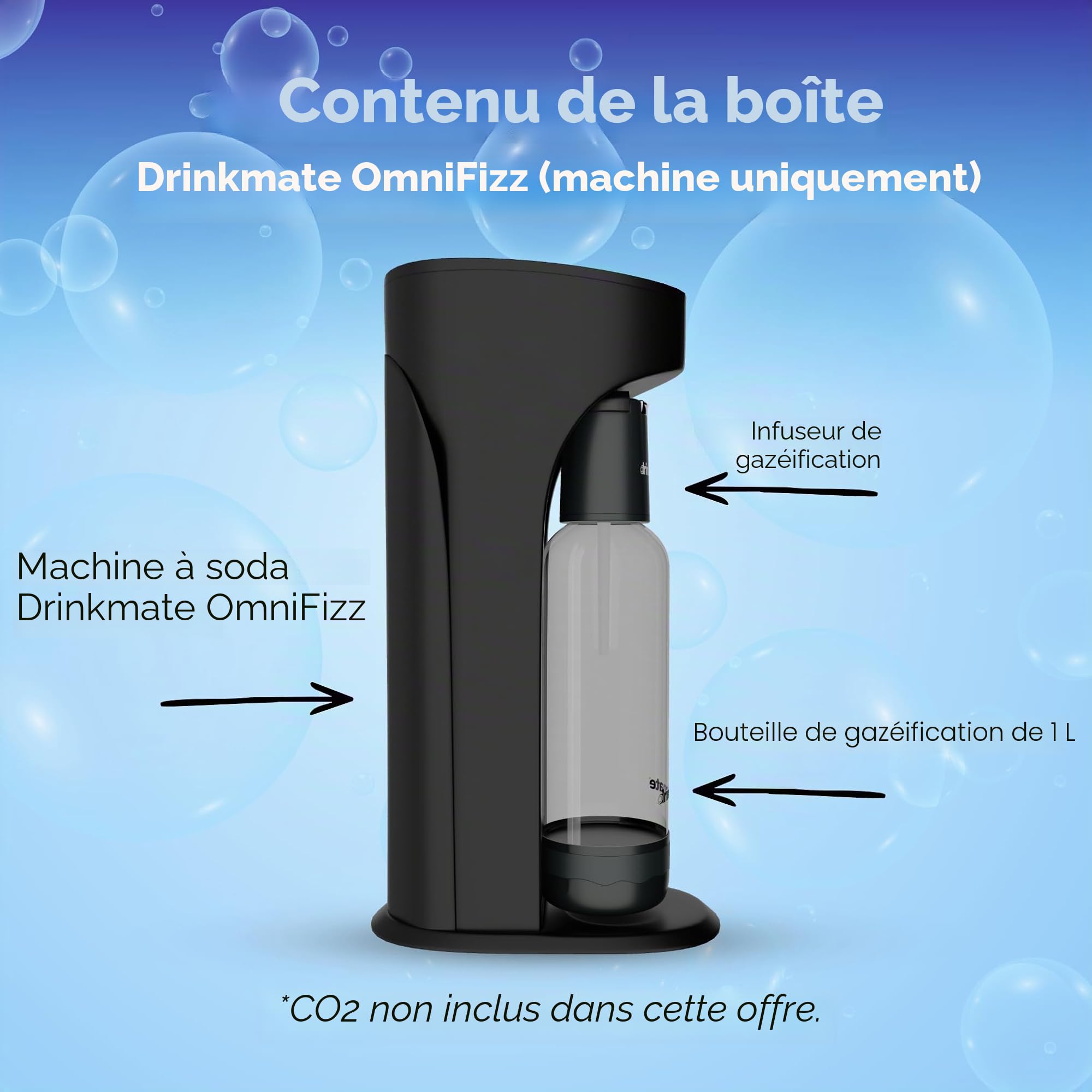 DrinkMate Machine à gazéifier pour eau et boissons gazeuses, recharge de CO2 non incluse, noir mat