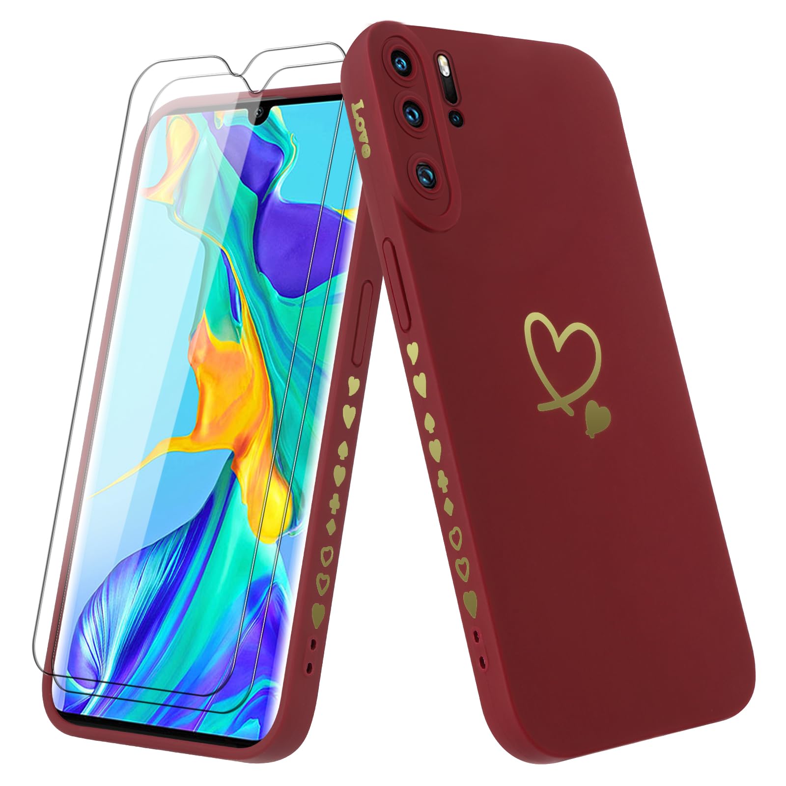 Vauki 2er Pack Handyhüllen Für Huawei P30 Pro – TPU Silikon Mit Herz-Motiv, Stoßfest & Kamerageschützt (Schwarz & Weiß)
