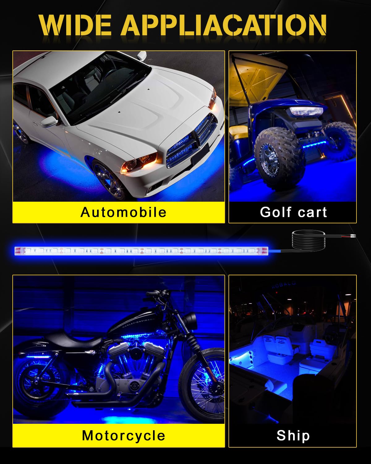 YONGMING 12 Volt led Strip Lights Waterproof Blue,12.6Inch car led Lights Exterior & Interior for Golf cart Light,Boat car Motorcycle underglow kit,18SMD 5050 LEDs 32CM,4 Packs - Image 4