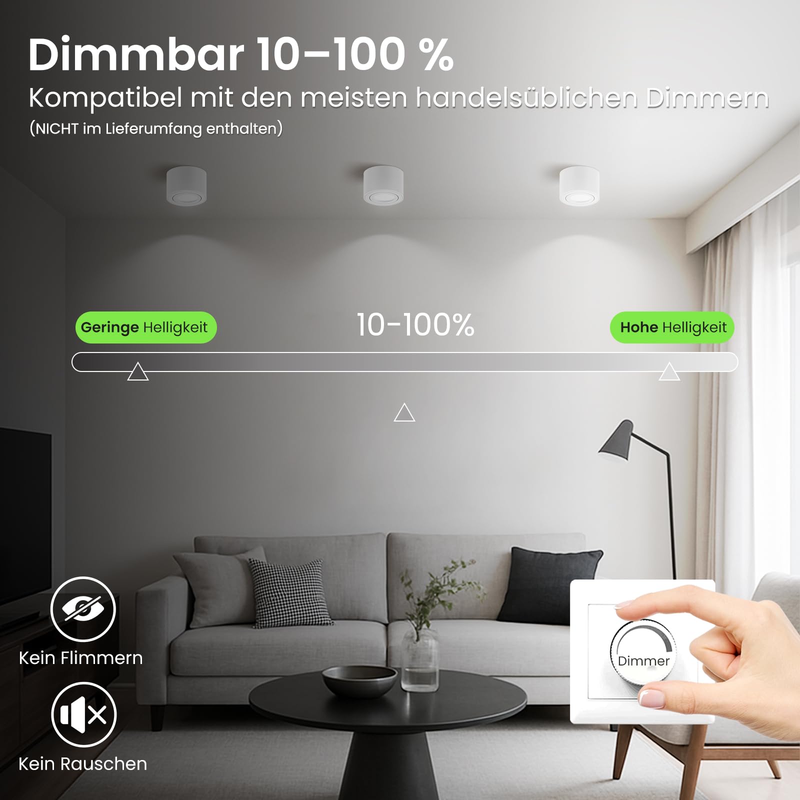 ALUSSO LED Aufbauspot Weiß, 6W 540LM Dimmbar, 3er-Pack 3CCT Deckenspots