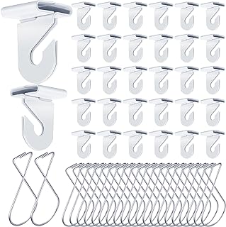 Vicenpal 100 Pcs Drop Ceiling Hooks Bulk for Classrooms Hanging Set, 50 Pairs Right and Left Ceiling Hooks 50 Pcs Ceiling Clips Ceiling Tile Decorations Metal Suspended T Bar Hooks for School Plants