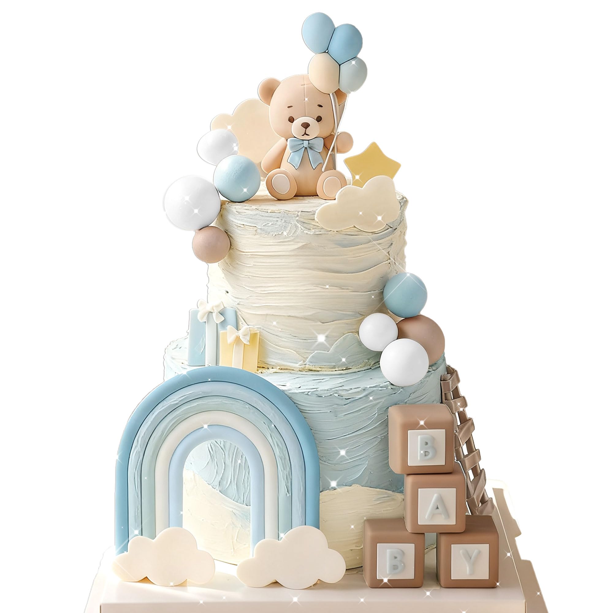 Topper Per Torta Baby Shower Con Orsetti E Palline Blu E Oro, Set Decorazioni Compleanno Bambino