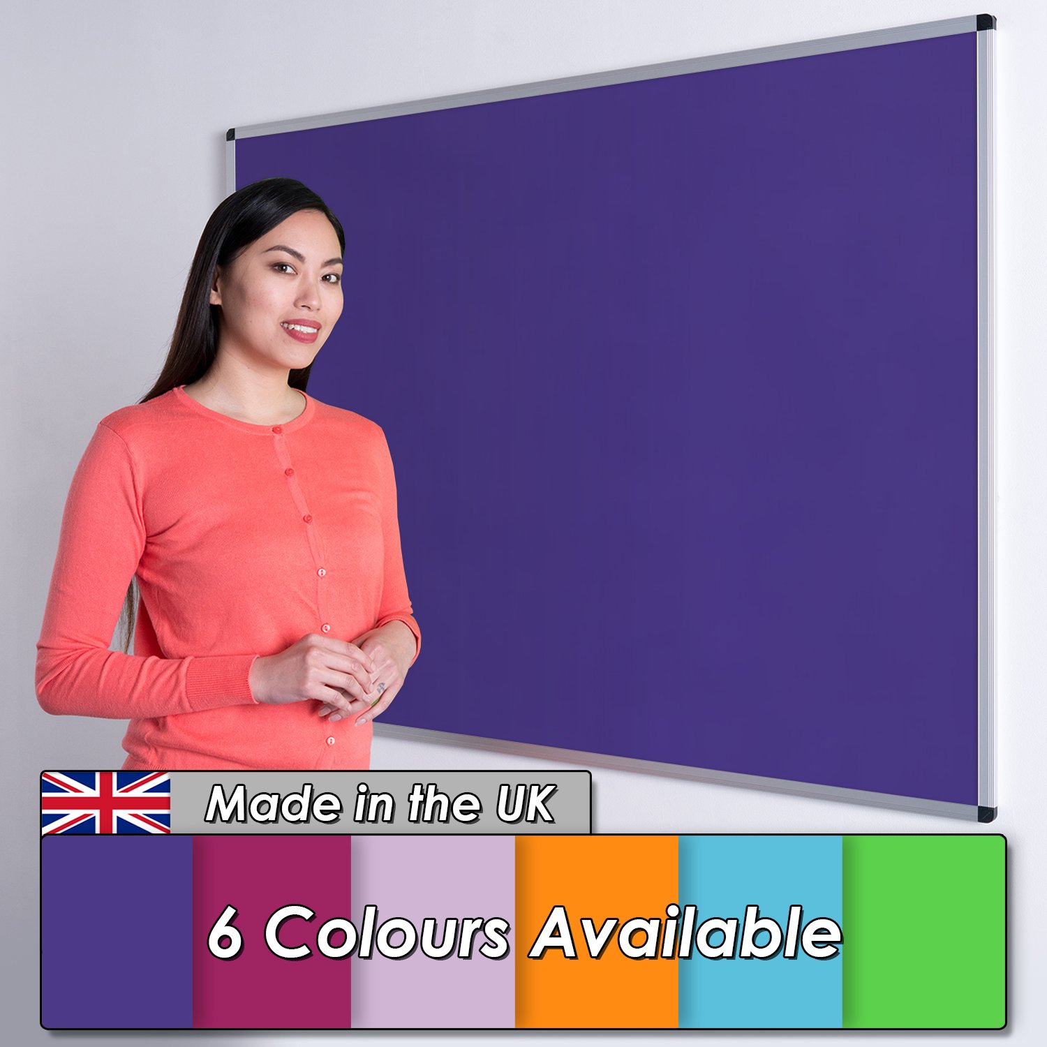 Wonderwall Vibrant Large Noticeboard 150 x 120cm -Aluminium Frame - 6 Colours to Choose from, Including (Violet) - for Office, Home, Community Hubs, Healthcare