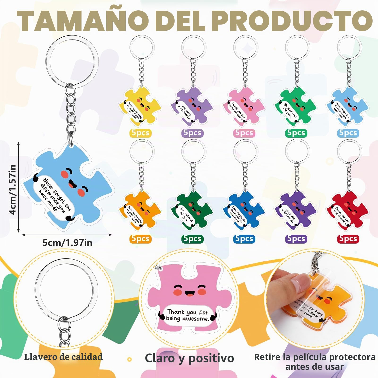 Juego de 30/50/80 llaveros de rompecabezas de agradecimiento para regalos de agradecimiento al equipo, llavero acrílico con tarjetas de agradecimiento para empleados, personal, colegas