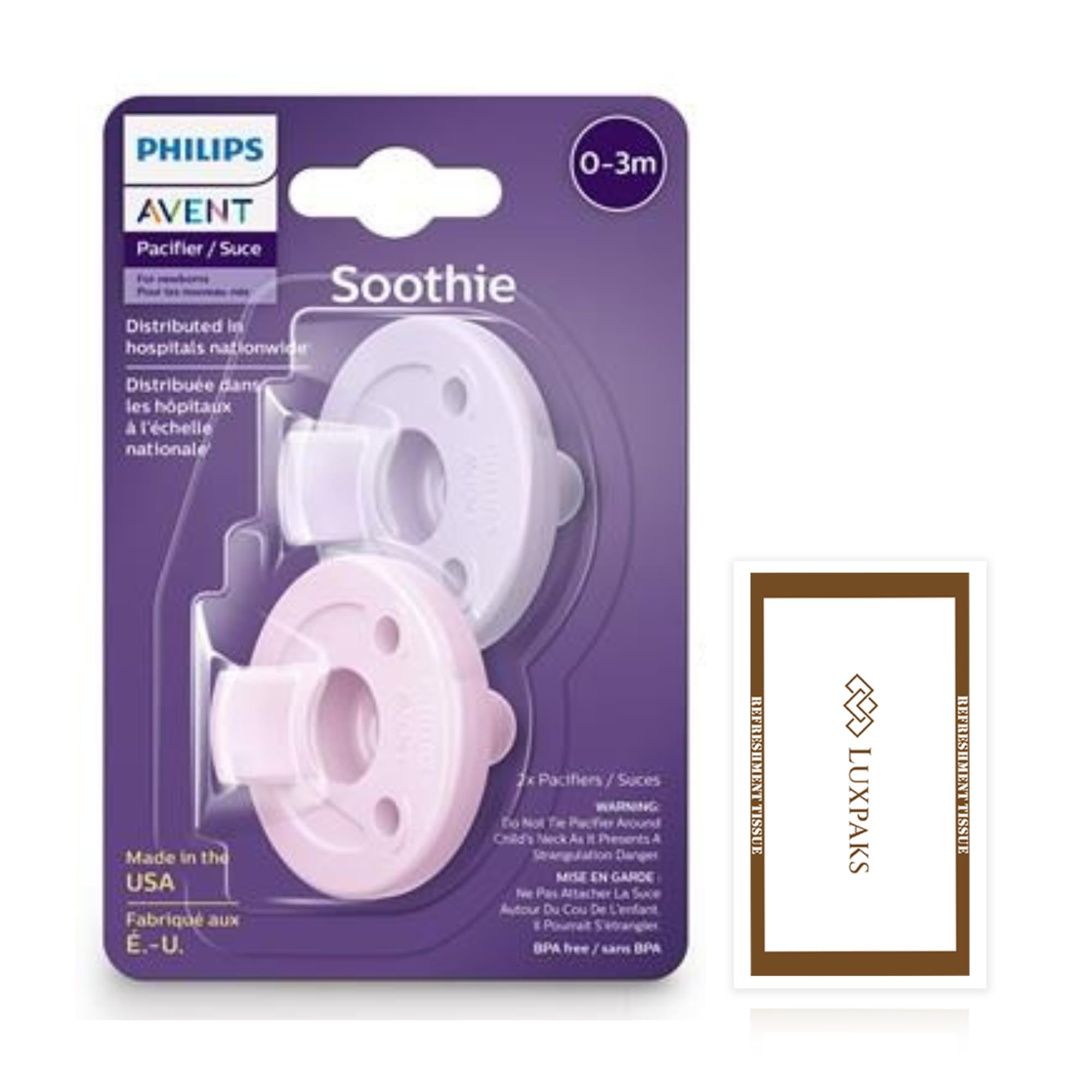 Baby Care Set: Philps Avnt Soothee 0-3M 2-Pack + LUXPAKS Wipe