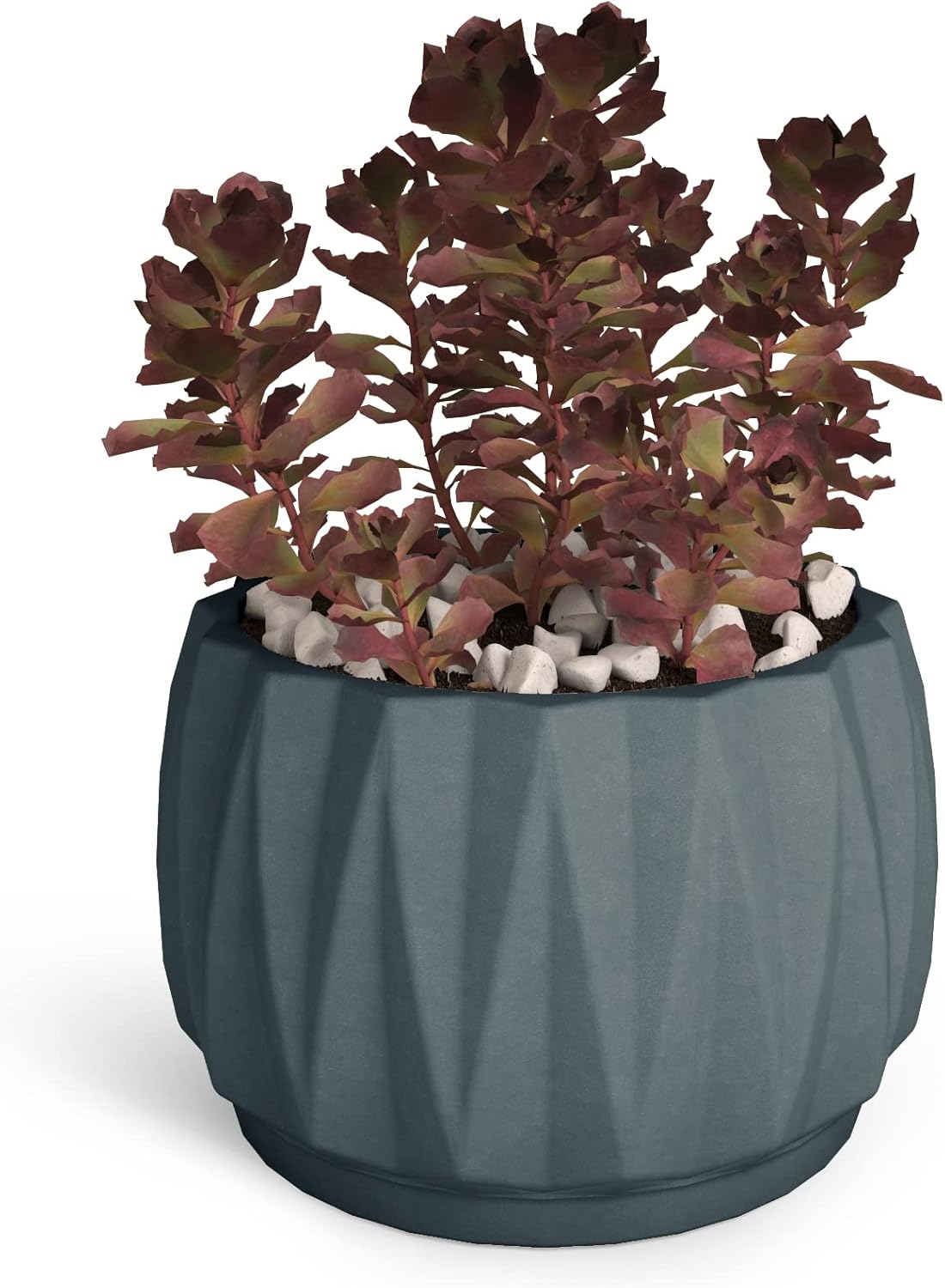 Terra Flame 6in Concrete Flute Flower Pot Planter, for Indoor/Outdoor Modern Design with Drainage Hole - Smokey Blue