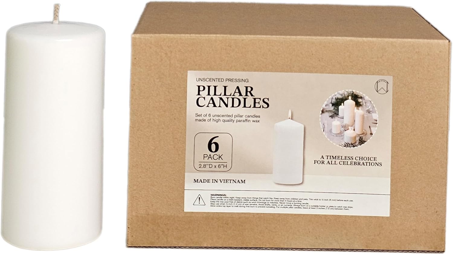 CW Studio 6 Pack 2.8x6 Inch White Unscented Pillar Candles – Long 70 Hour Burn, Smokeless & Dripless – Premium Wax with Cotton Wick – Perfect for Weddings, Events, Home, Rustic & Elegant Décor