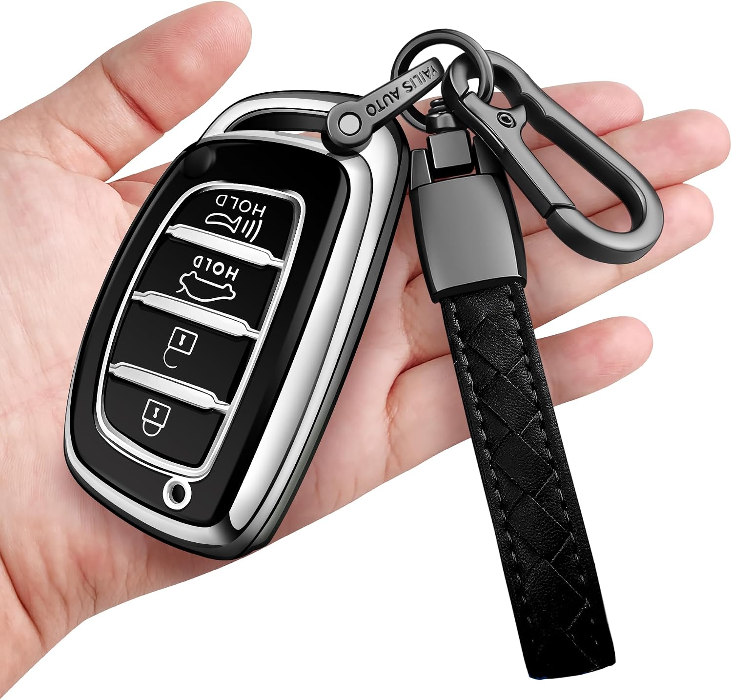 for Hyundai Key Fob Cover with Keychain Soft Full Protection Key Shell Compatible with 2016-2021 Elantra Elantra GT Ioniq Sonata Tucson Smart key (Silver)