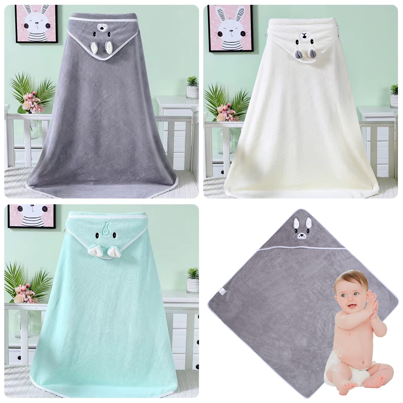 Nizirioo Serviette à Capuche/Cape de Bain, Lot de 3 Sorties de Bain Bébé 80 X 80cm pour 0 à 3 Ans