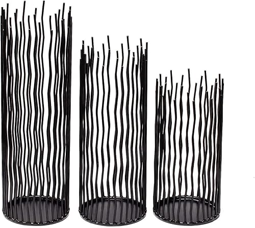 Juego de 3 portavelas de metal negro con pilar de hierro moderno para interiores y exteriores, para centro de mesa, chimenea, decoración de repisa,