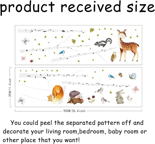 Miniatura 2 de SUPERDANT Calcomanías de pared de árboles de abedul, animales del bosque, decoración neutra para guardería, ciervos, cardenales, pájaros, despegar y