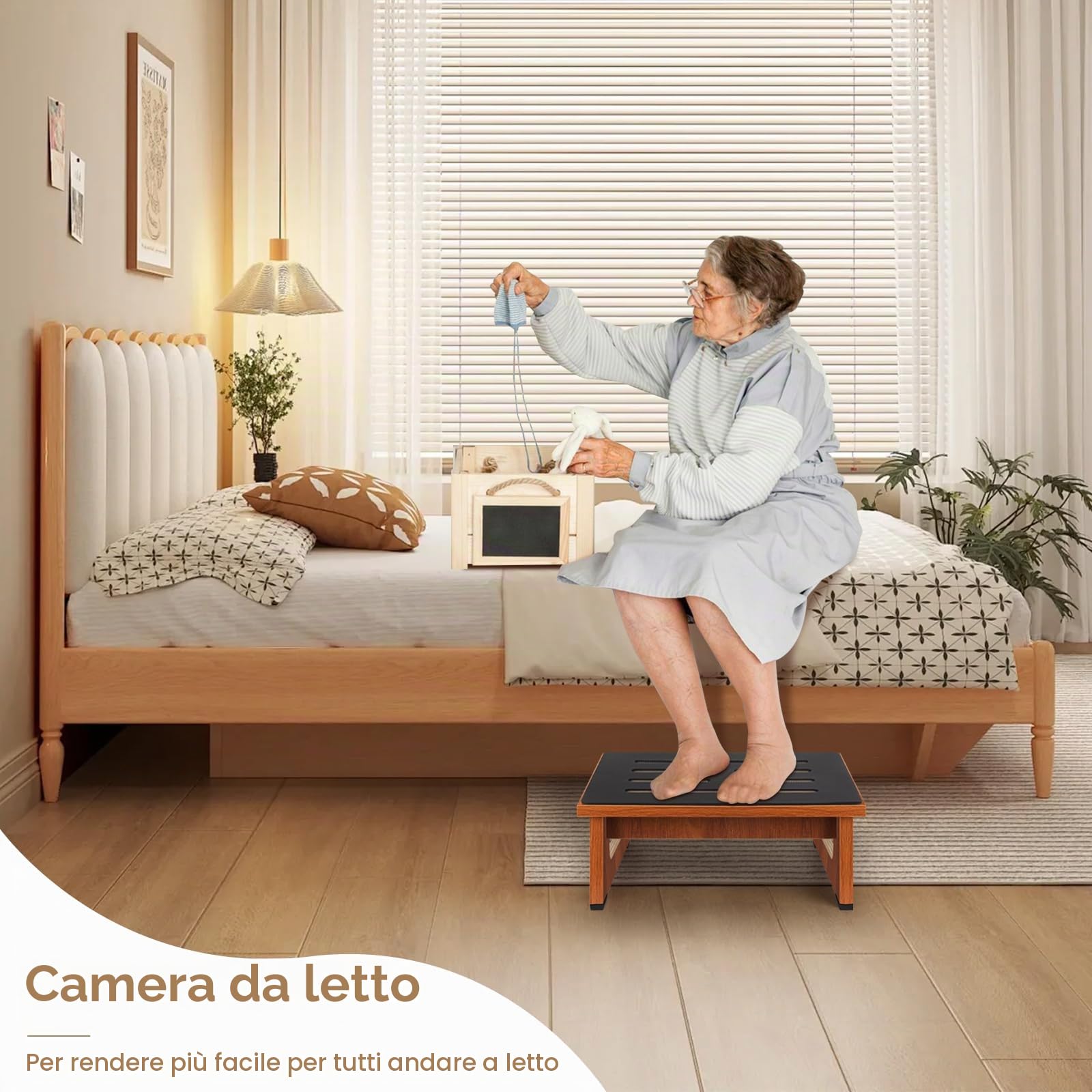 Uno sgabello in legno per adulti e anziani con rivestimento in gomma antiscivolo, per interni ed esterni, 450 Ib, supporto portatile in legno per bagno, cucina, comodino e altro ancora (noce)