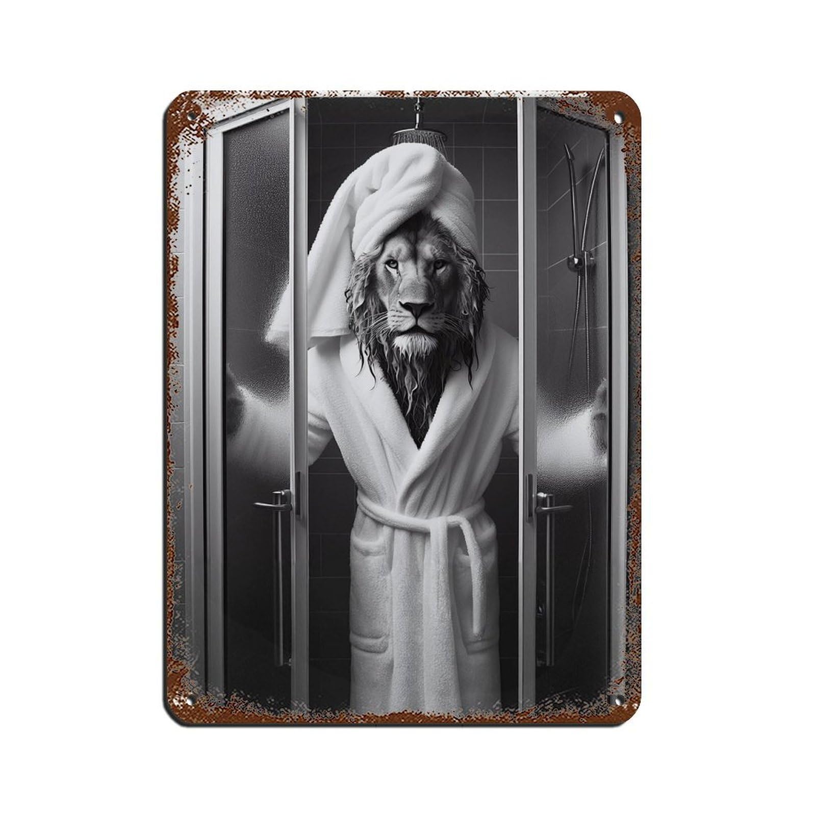 Lion, Bathroom Art Poster Retro Poster Metal Tin Sign Chic Art Retro Iron Painting Bar People Cave Cafe Family Garage Poster Wall Decoration 12x16inch(30x40cm)