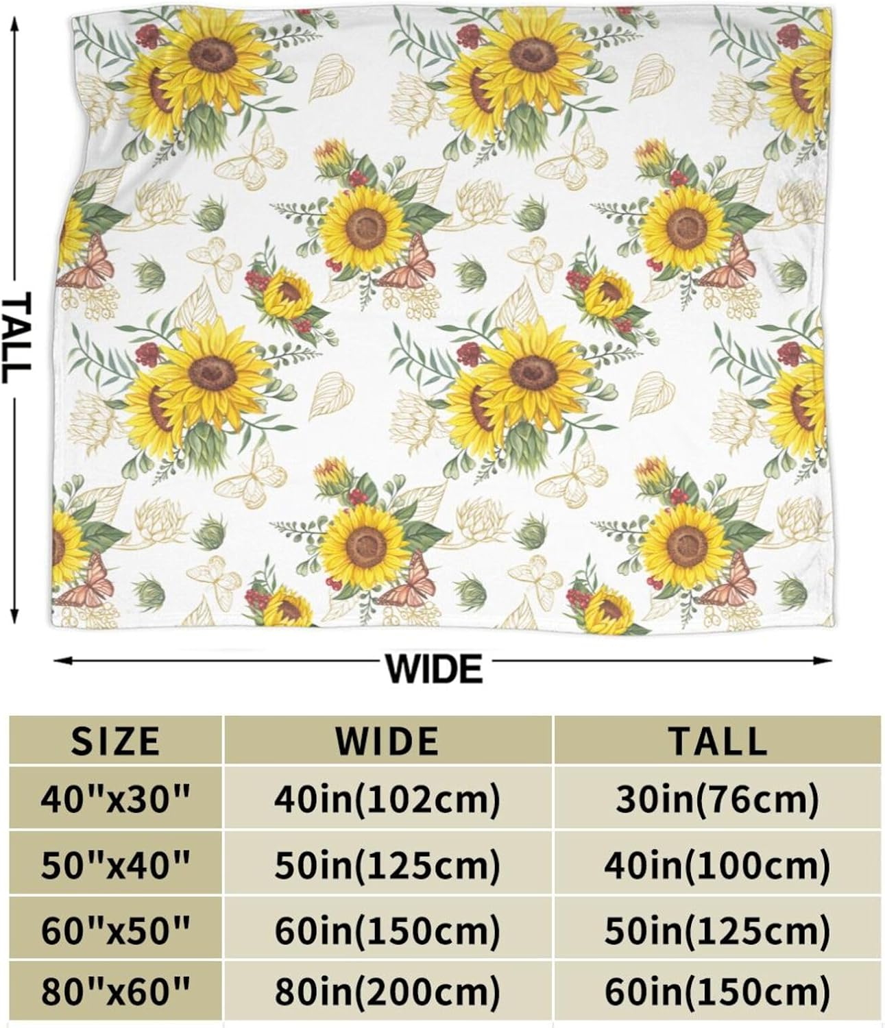 Sunflower Throw Blanket Ultra Soft Butterfly Floral Blanket Cozy Flannel Fleece Bed Blanket Lightweight Fuzzy Plush Flowers Couch Cover Sunflowers Gifts Throw Decor for Women Girls Small 50" X 40" - Image 3
