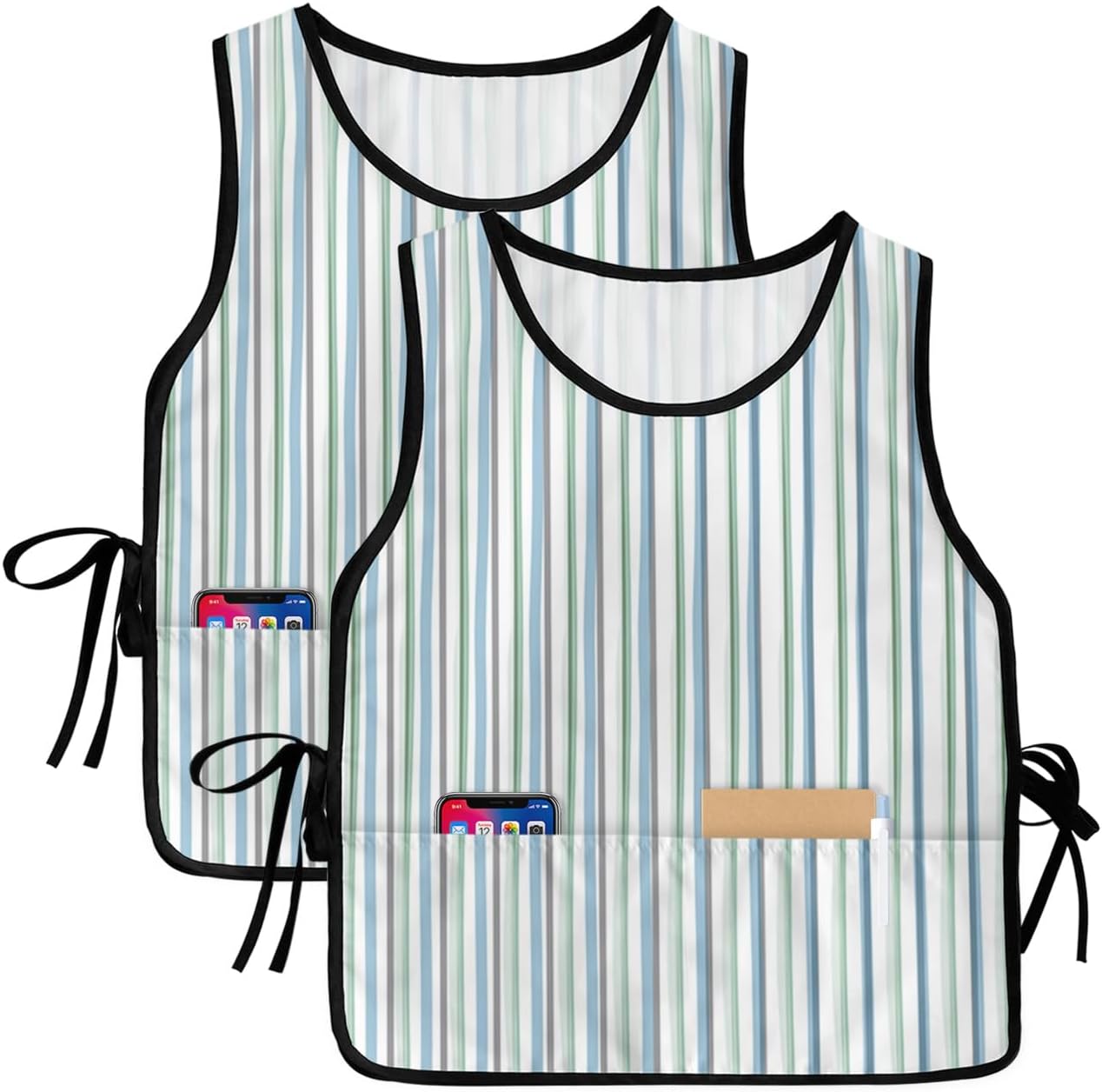 Christmas Cobbler Aprons with 2 Pockets for Women Men, Black Xmas Ball Plaid Red Snowflake Pine Tree Branch