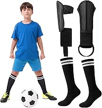 Newofview Schienbeinschoner Kinder Fussball mit Fussball Stutzen Kinder, Schienbeinschoner Fußball Shin Pads Fußballsocken für Jungen Mädchen ab 4–8 Jahre