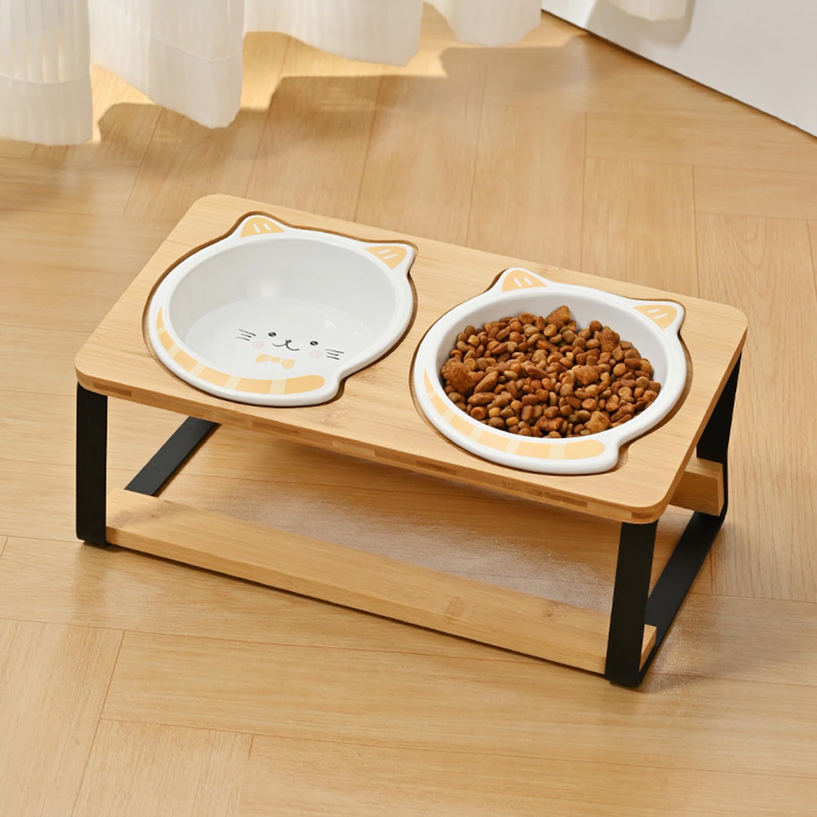 Cuenco de cerámica para gatos elevado, con diseño inclinado de 15 grados, con soporte de bambú, doble comedero para perros, doble comedero para gatos, comedero para perros