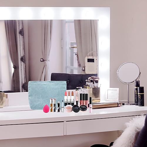 Miniatura 6 de PAZIMIIK Bolsa de maquillaje de pana con cremallera grande, Pana Azul