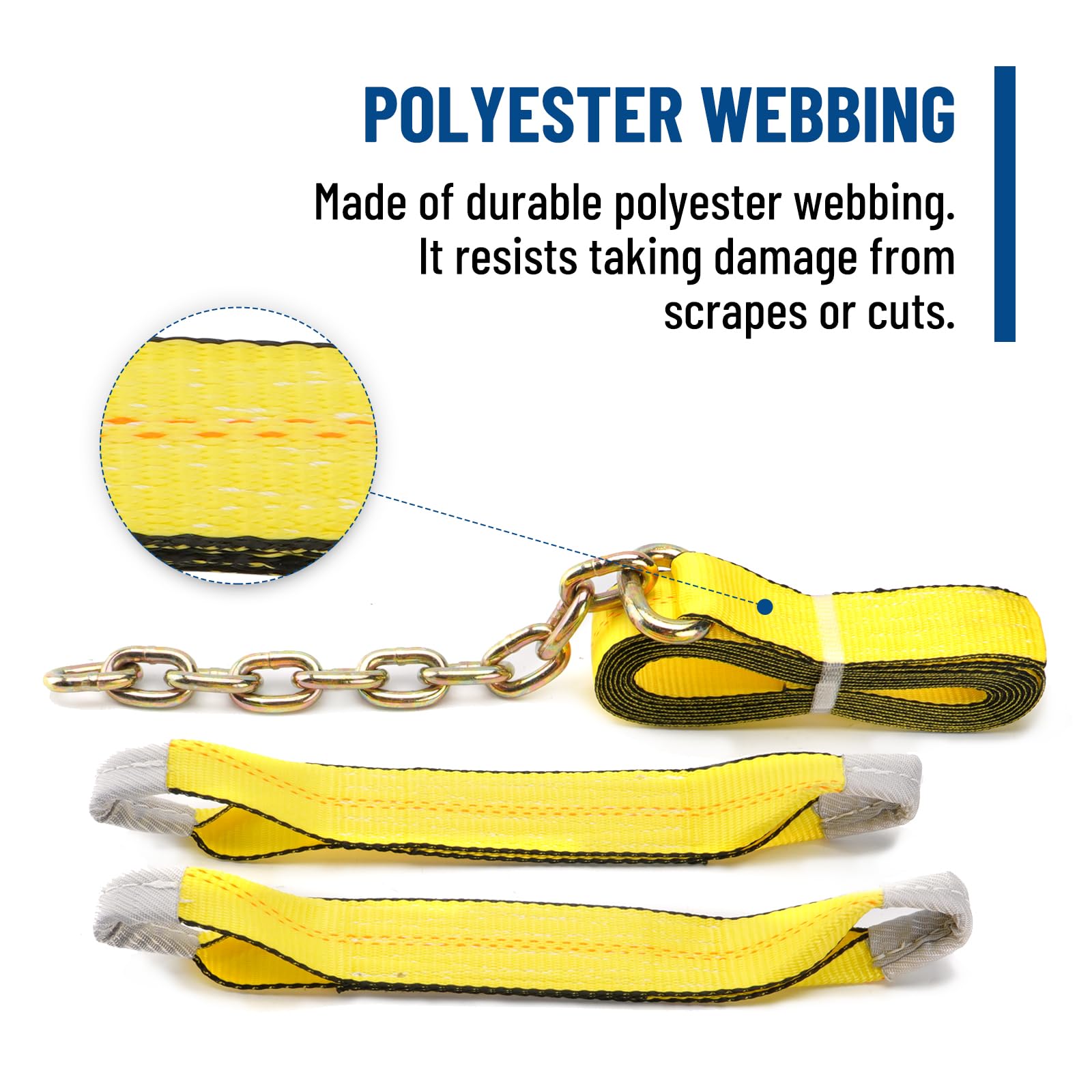 Mega Cargo 8-Point Vehicle Tie Down Kit - Yellow Straps With Chain Extensions For Flatbed & Car Haulers