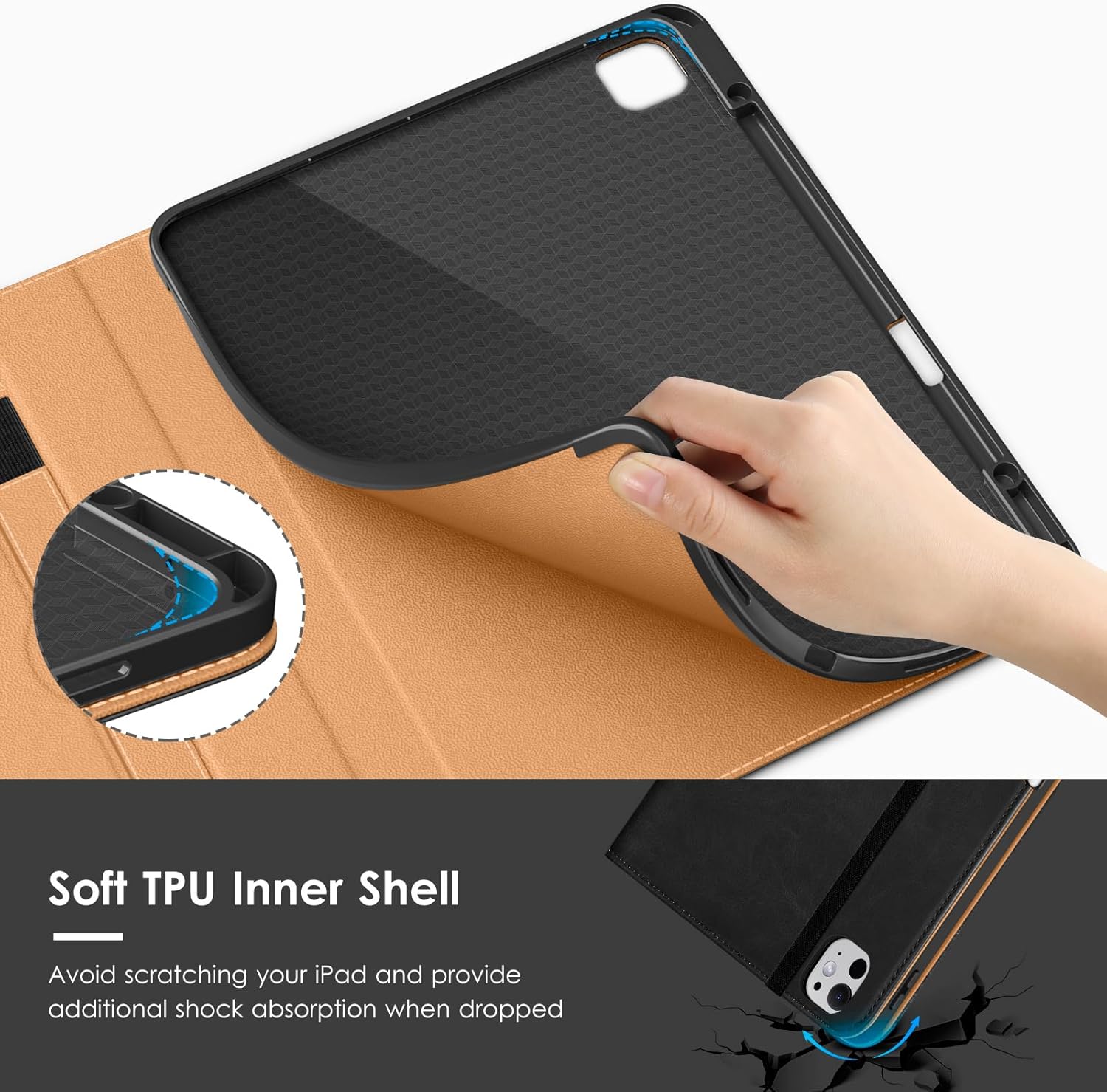 VIKESI Case for iPad Pro 13-inch M5 or M4 Released in 2025 or 2024, Leather Stand Cover with Apple Pencil Holder, Auto Wake/Sleep, Multiple Viewing Angles, Built in Hand Strap & Pocket,Black