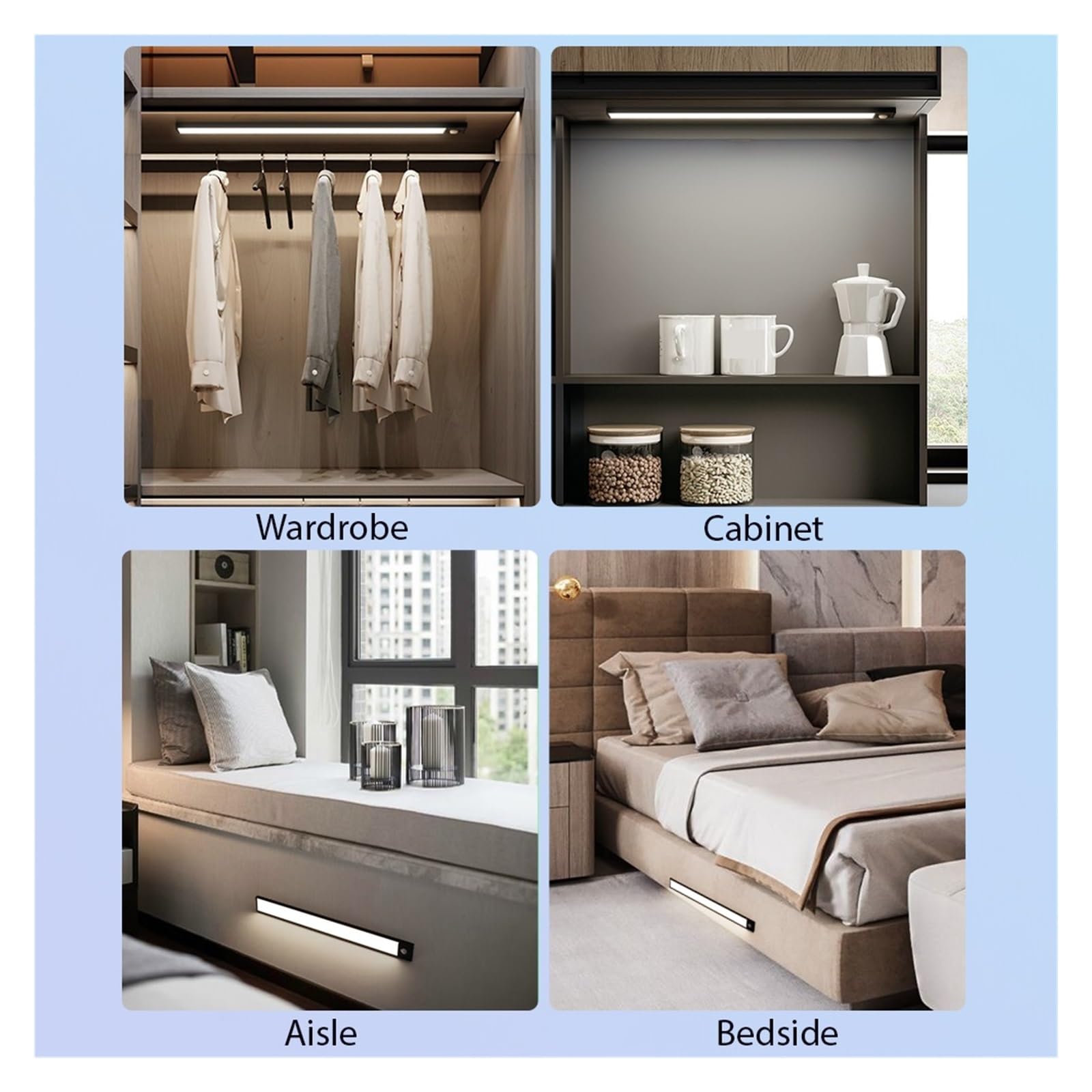 Luces Bajo Armario Luz LED Con Sensor De Movimiento, Nocturna Inalámbrica USB, For Debajo Del Gabinete, Cocina, Dormitorio, Armario, Iluminación Interior(White light 6000K,Cuboid 50CM)