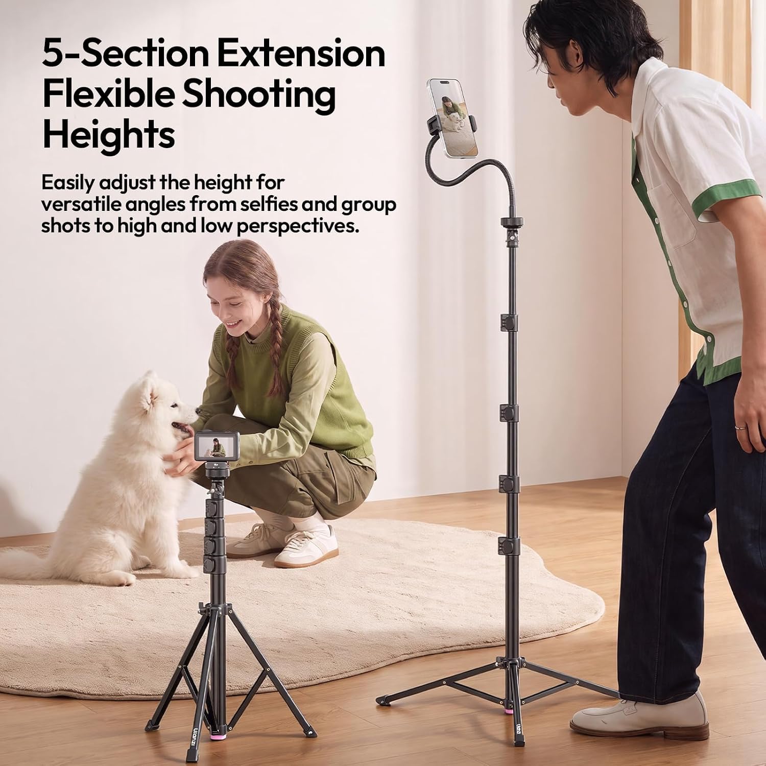 ULANZI 75'' Tall Phone Tripod with Gooseneck Remote, MT13 Overhead Tripod