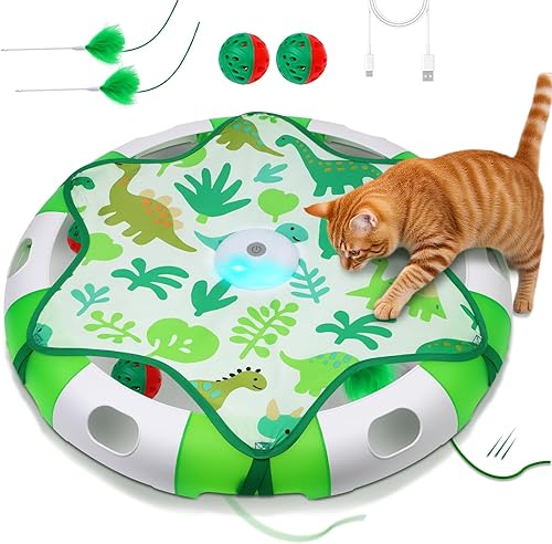 Juguetes para gatos de interior, juguete automático interactivo para ocultar y buscar, con plumas ocultas en movimiento, chirriantes de pájaros,