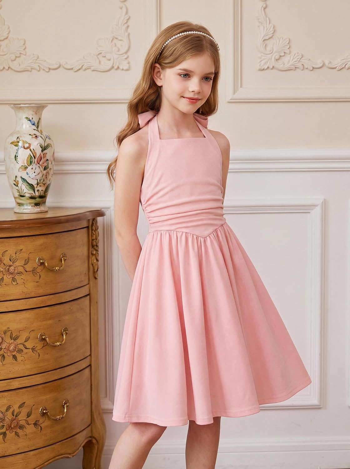 GRACE KARIN Girls Summer Dress Teens Graduation Formal Party Hawaiian Sundress Halter Neck Tie Back Dresses 8-16 Years