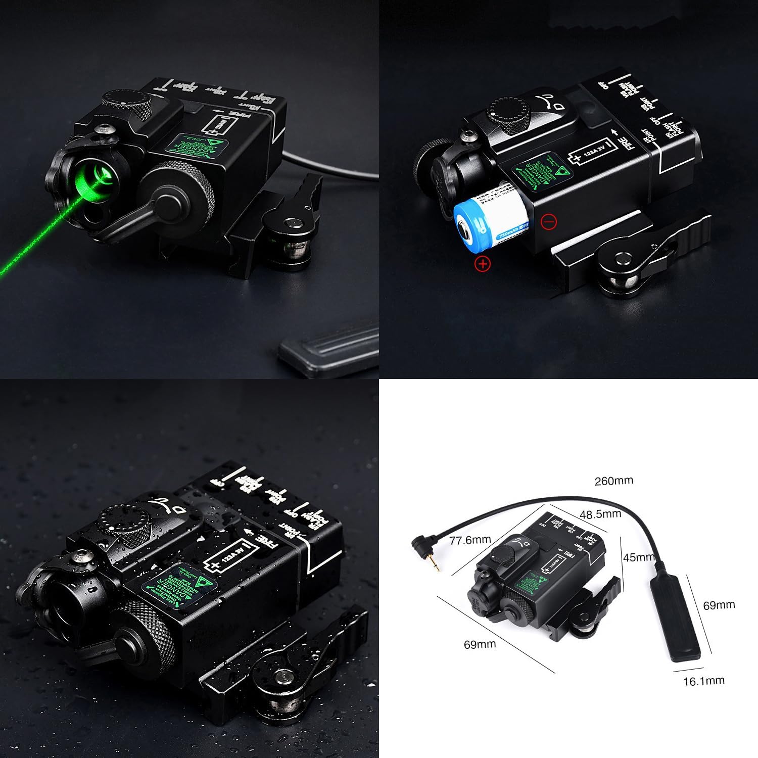 Metal Red/Green/Blue Laser Box Sights with IR + Strobe/Momentary/Constant Modes (Whitelight LED 240 Lumens Flashlight)，with Pressure Switch，for 20mm Rail