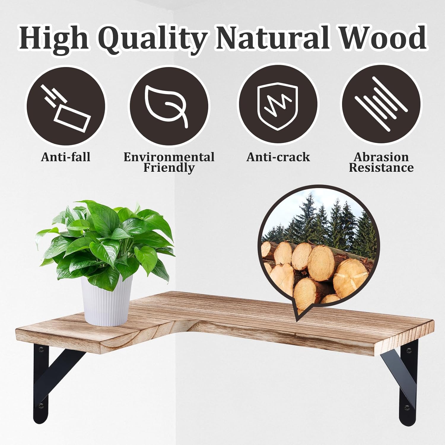 5 Pack Floating Shelves, Rustic Wood Wall Storage Corner Shelf, Wall Mounted Wood Shelves for Office, Home Decor, Bathroom, Kitchen(Light Brown)