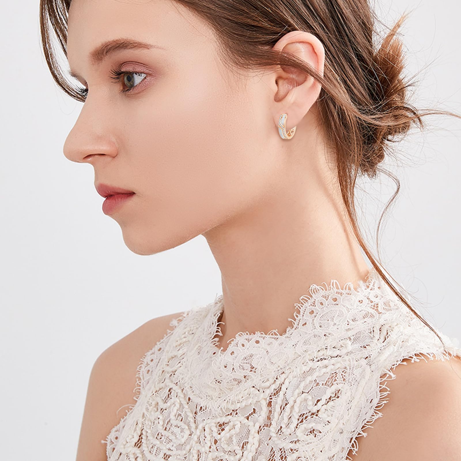 Orecchini da donna in argento sterling 925, con opale, piccoli orecchini a cerchio in argento, con zircone, opale, idea regalo per donne, mogli, ragazze, 15 mm
