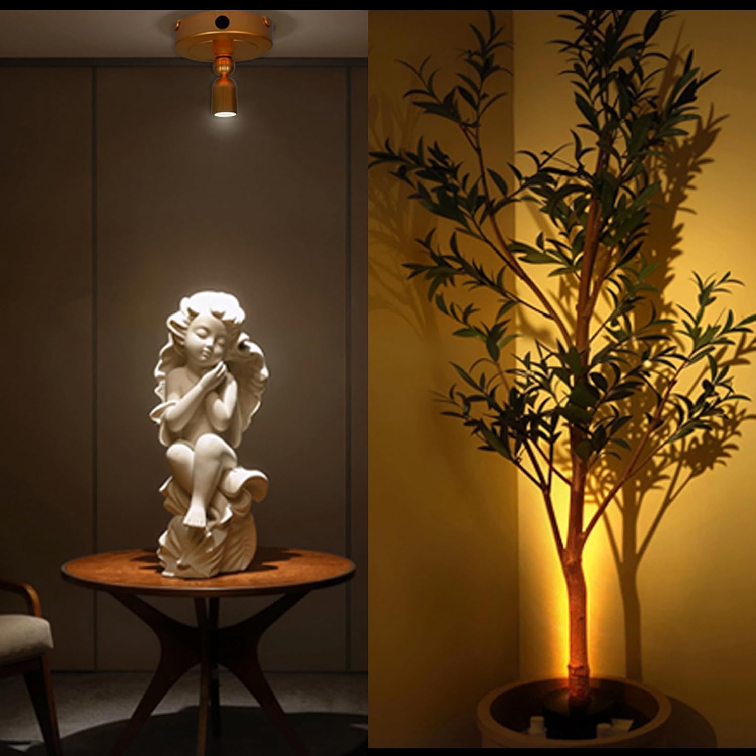 Rechargeable LED Spotlights Indoor Plant Grow Lights Picture Lights 180° Adjustable Wall Mounted Display Lamp for Plants/Artwork/Figures/Bookshelf Ambience Lighting-Gold