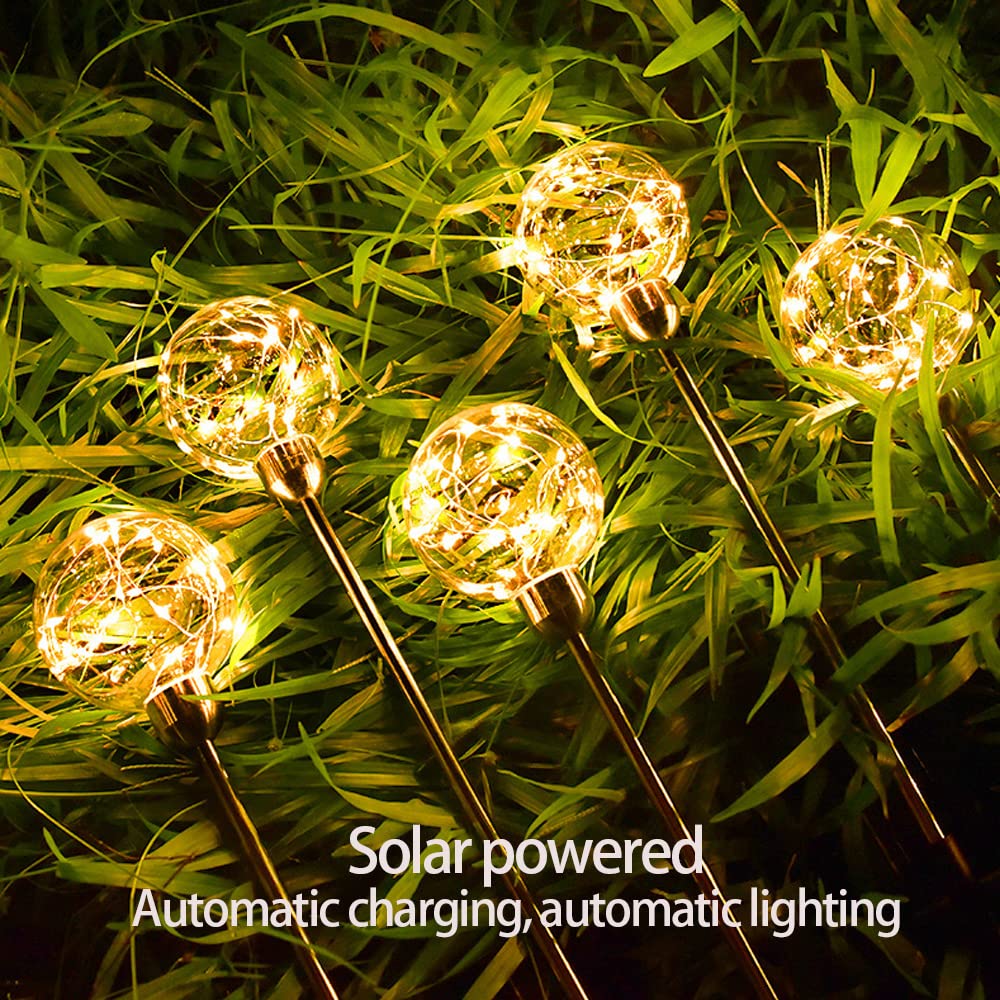 2 szt. Ball Reed Solar Lights, Outdoor Garden Light, LED Lampa trawnikowa z drutu miedzianego, Wodoodporna dekoracyjna lampa podłogowa z kołkiem (10 CM)