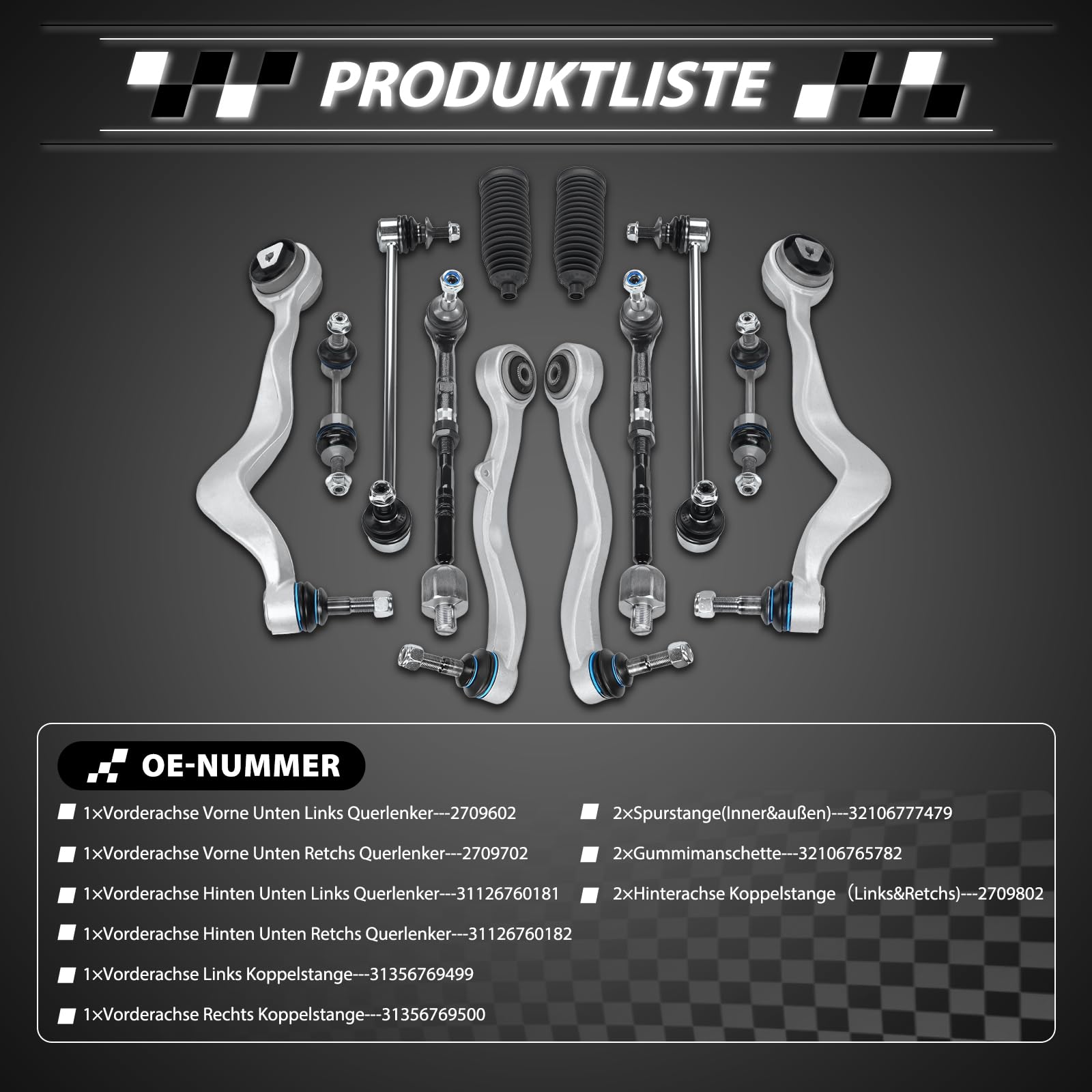 Querlenker Satz Vorne Vorderachse 14 Teilig Kompatibel mit BMW 5er E60 5er Touring E61 520i 523i 525i 530i 540i 545i 550i 520d 525d 530d 535d M5 2001-2010 Replace# 31356769499